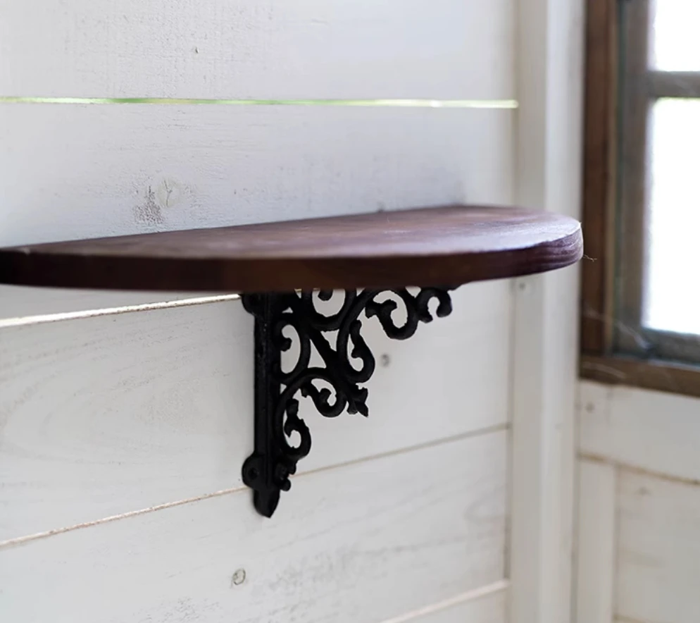 

Vintage Half Round Wall Floating Shelf with Cast Iron Bracket