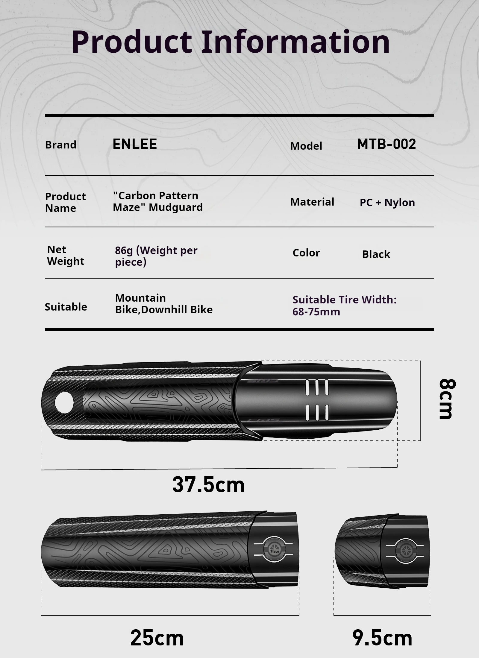 ENLEE Mountainbike Downhill Schutzbleche Verlängert und Verbreitert Kohlefaser-Textur Universal für Vorder- und Hinterrad – Detail 3