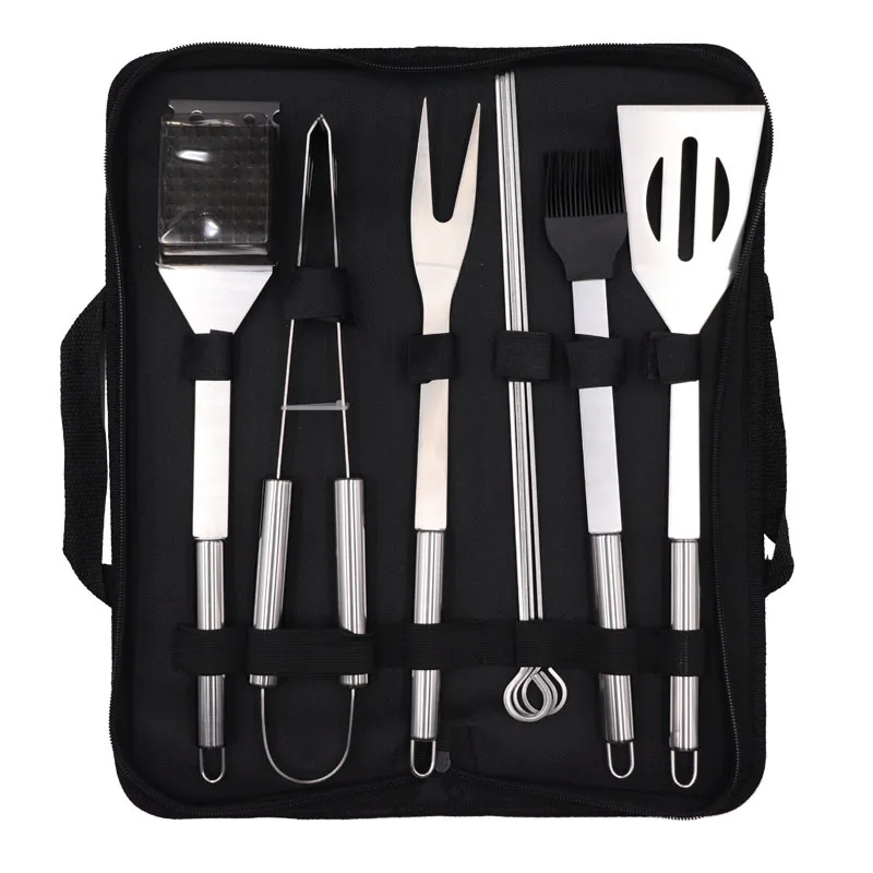 

Barbecue Grill BBQ Barbecue Tool Set Outdoor Barbecue Utensils Cloth Bag 9-piece Set Available From Stock