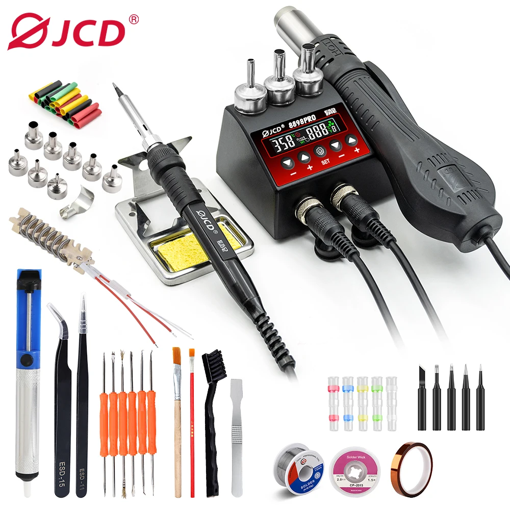 Паяльная станция JCD 8898Pro 2 в 1, комплект с термофеном, ЖК цифровым ...
