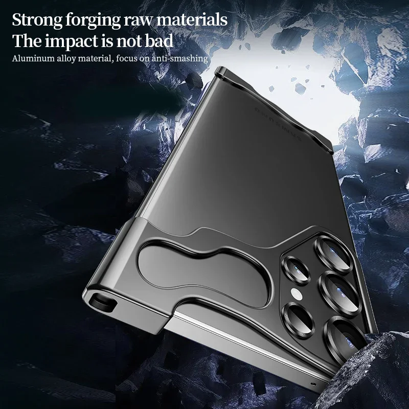 Luxury Irregular Aluminum Alloy Bumper Cellphone Case For Samsung S23 S24 Ultra Full Lens Film Protection Metal Shockproof Cover