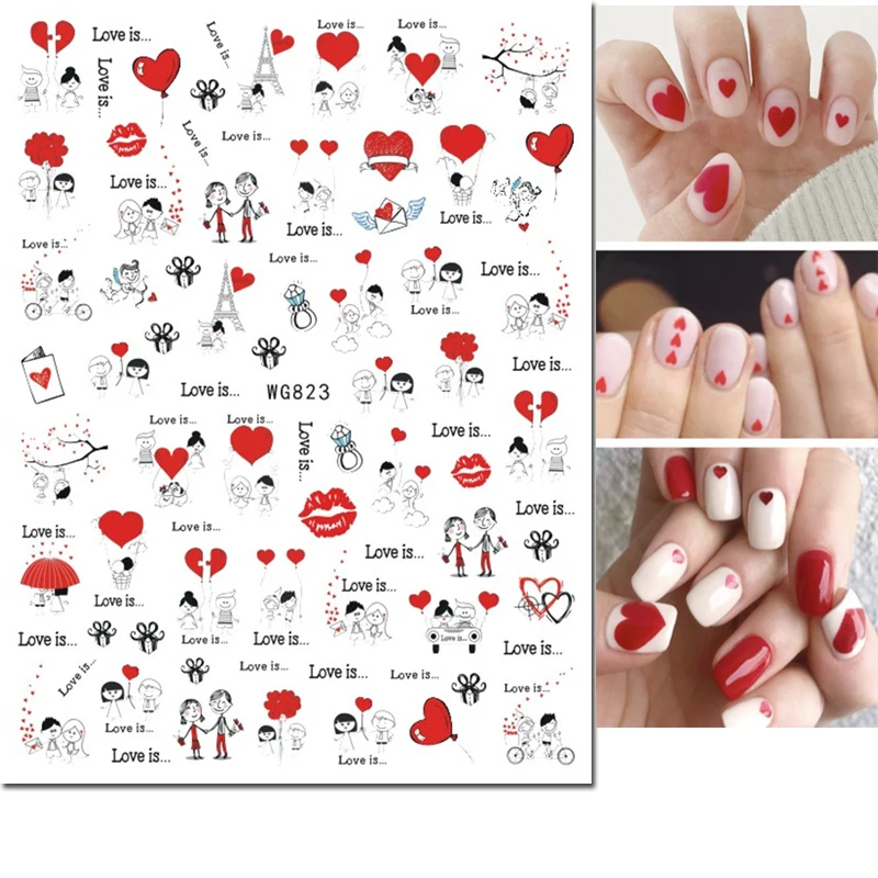 3d Nail Art Decals Love Valentine Day Colors Hearts Stars Clouds Adhesive Sliders Nail Stickers Decoration For Nail Tips Beauty