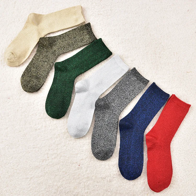 Damensocken aus Gold- und Silber-Seidenmaterial, Glitter Tube Sox, Weihnachten, einfarbig, glänzend, hochelastisch, modische Socke – Detail 1