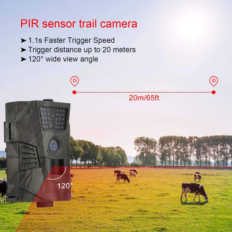 Fotocamera Trail 12MP Con Visione Notturna - Per Monitoraggio Fauna Selvatica, Caccia, 1080P, PIR, Impermeabile IP65, Telecomando Wireless