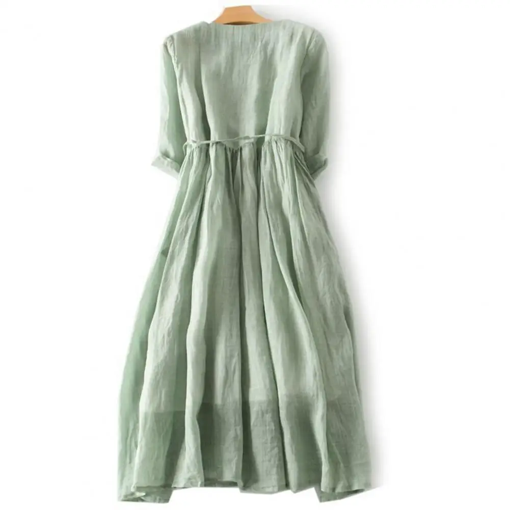 

Женское платье с круглым вырезом, элегантное двухслойное платье средней длины в стиле ретро с плиссированными рукавами, Пляжное Платье для отпуска