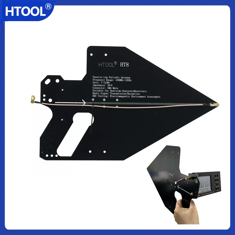 HTOOL HT8 Handheld Passive Log Periodic Antenna 0.1-12GHz,Direction Antenna for SA6 Analyzers,Highly Accurate,Gain 7~12dBi