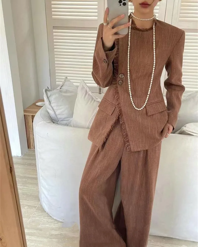 casual suit sets  2024 new women's spring and autumn two-piece fringed design jacket casual+pants set 6