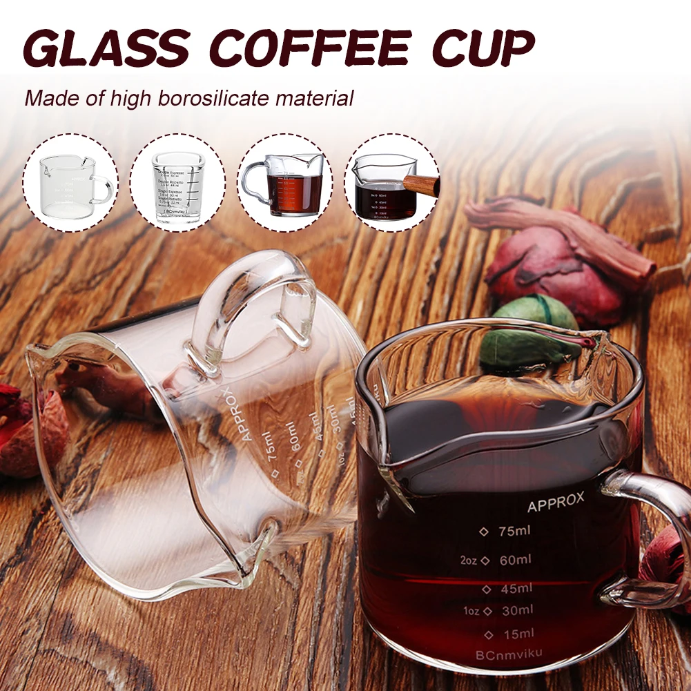 60/75ml Espresso Shot Glass Double Spouts Glass Measuring Cup Heat-Resistant Handle Clear Scale Wine Milk Coffee Measure Jug measuring cup drinking glass