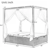 Outdoor Daybed with Curtain Canopy Bed Patio Furniture Adjustable Sunbed Set All-Weather Rattan Sun Lounger Patio Wicker Sofa 2