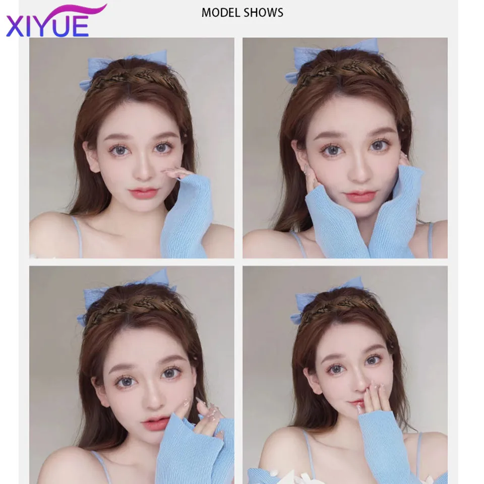 XIYUE  Gourd fish bone braid female wig headband headdress net red new manual braided hair high skull top Fried Dough Twists bra