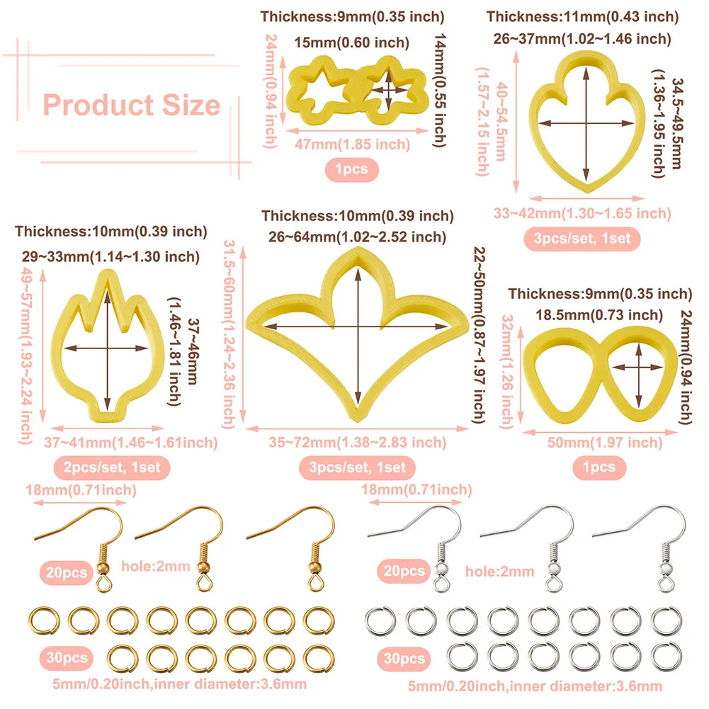 Kissitty Yellow Plastic Cutting Dies Set Earring Making With Earring Hooks Jump Rings for Necklaces Bracelets Earrings Gift