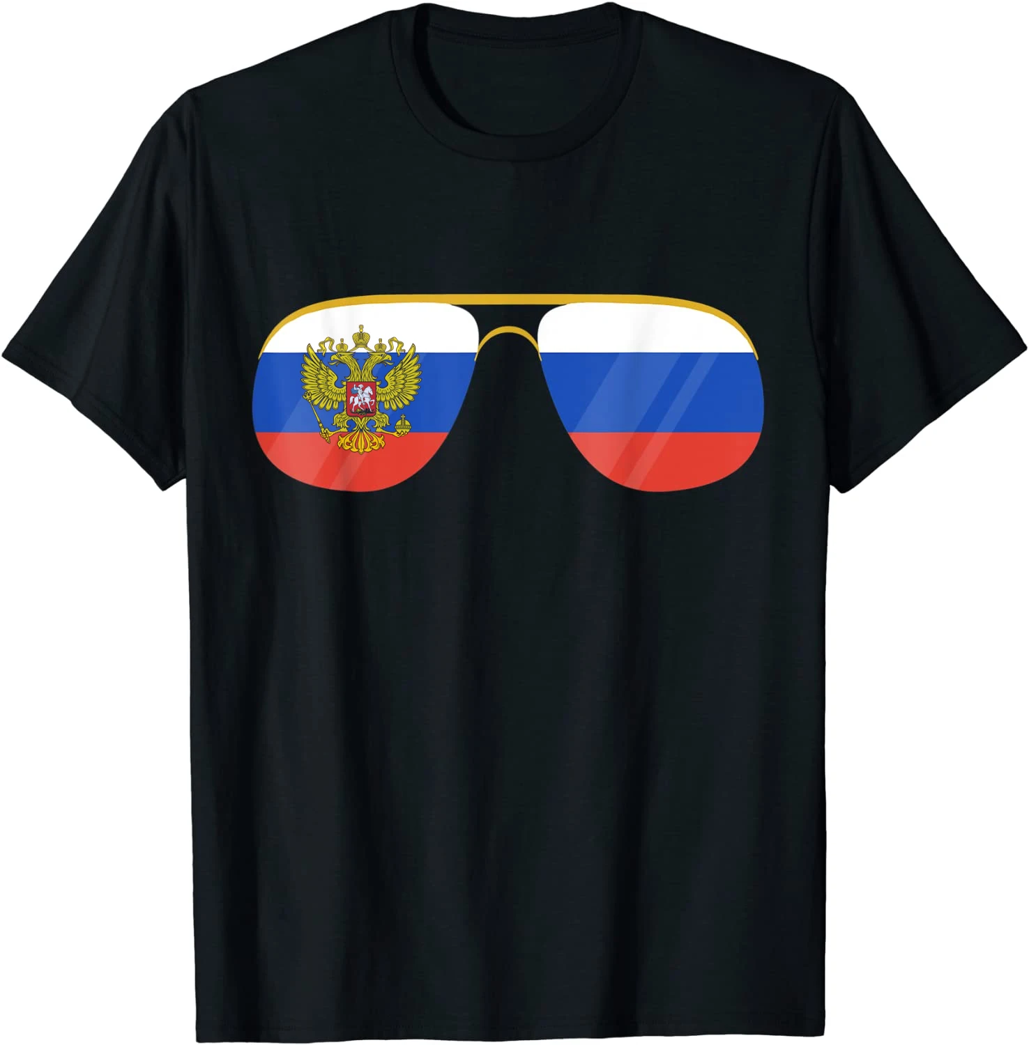 

Russian Flag Double Headed Eagle Badge Cool Glasses Gift T-Shirt. Summer Cotton O-Neck Short Sleeve Mens T Shirt New S-3XL