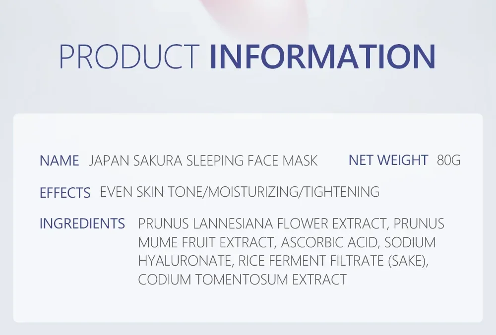 Description Picture 3 of itemLAIKOU Moisturizing Facial Mask Hydrating Sleeping Face Sheet Masks Repairing & Nourishing Night Face Mask Skin Care 80g
