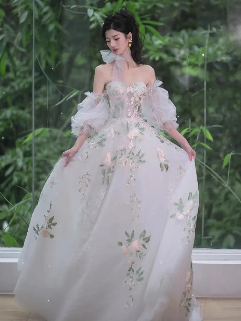 

Off White Gorgeous Celebrity Dresses Floral Sweetheart Detachable Sleeve Applique Woman Beach Party Evening Prom Gowns 2023