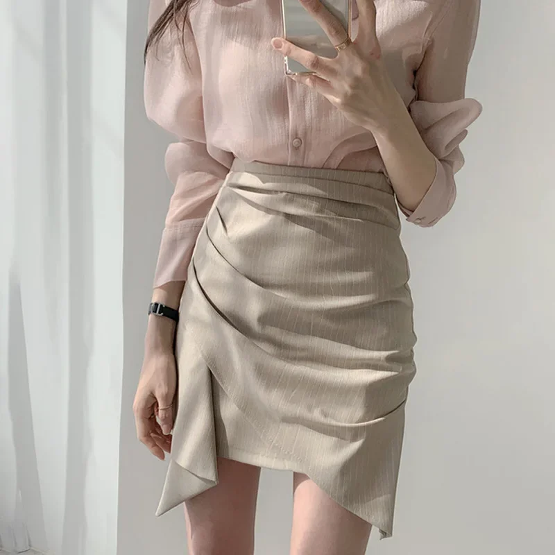 3 Color Women Summer Striped Skirt 2023 New Female High Waist Black Skirt Irregular Sexy Mini Skirt Woman New Soild Color Skirt