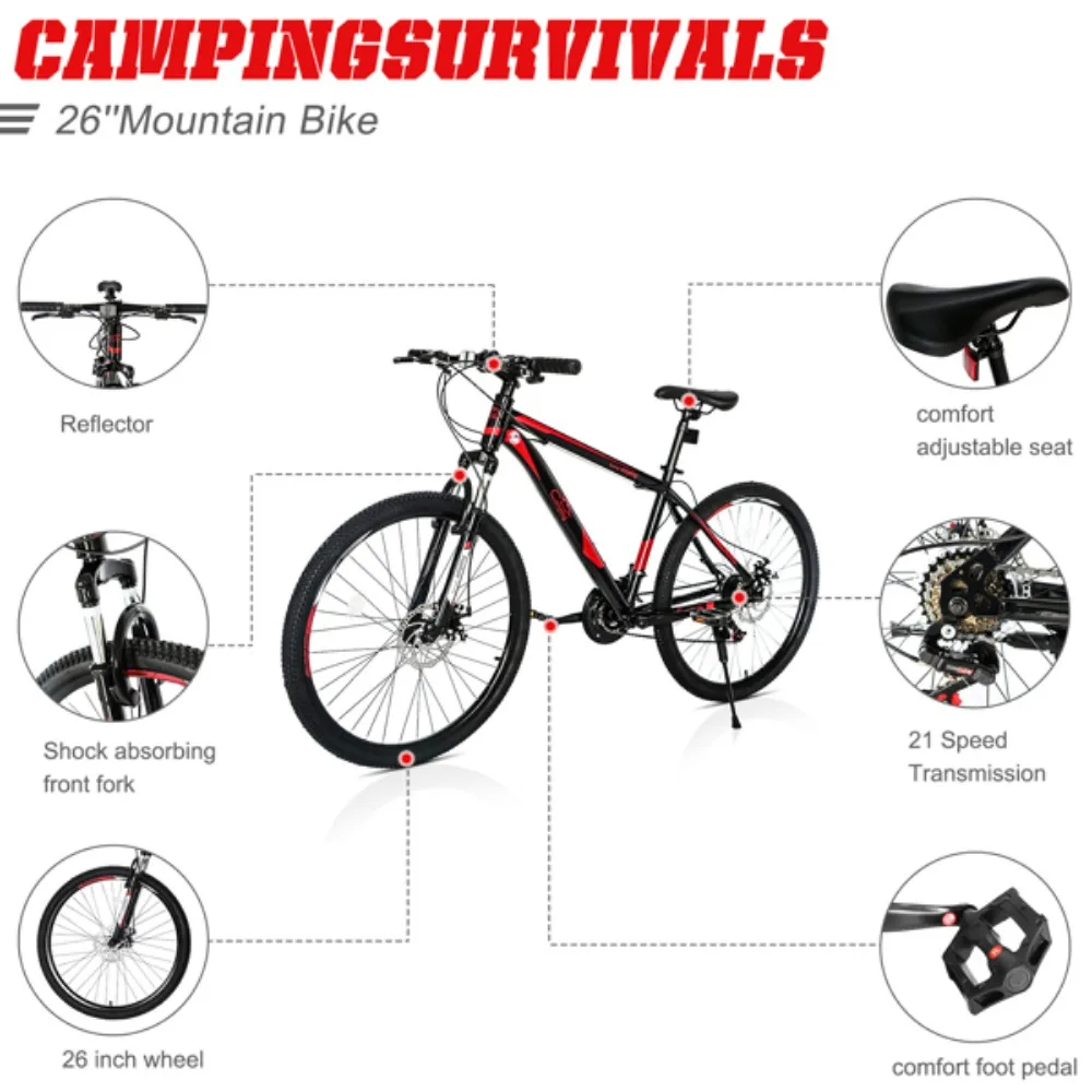 

26 Inch 21 Speed Explorer Red Black Mountain Bike