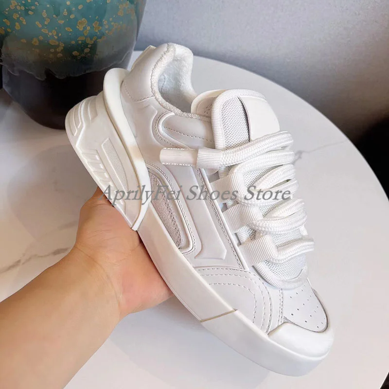 Unisex Round Toe Genuine Leather Sneakers Mixed Colors Mens Flat Breathable Lace Up Casual Shoes Spring Male Sneakers 35-46 3