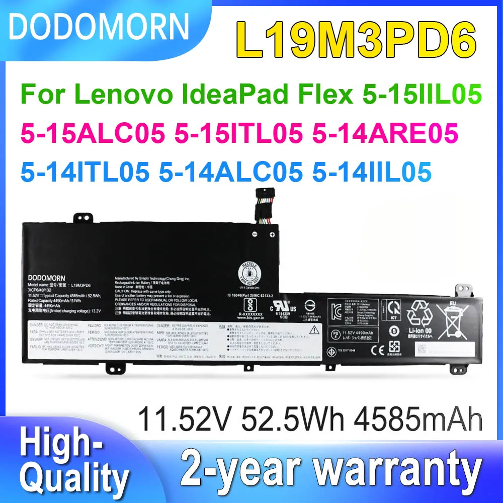 Dodomorn L19m3pd6 Bateria para Lenovo Ideapad Flex 515iil05 15alc05 14are05 14iil05 14itl05 14alc05 L19l3pd6 L19c3pd6 L19d3pd6