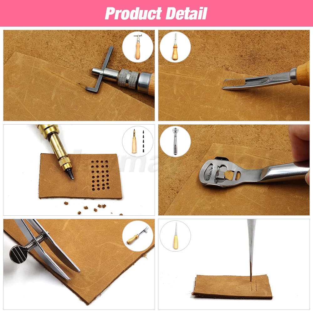 Professional Leathercraft Tools Sets Kit Hand Sewing Saddle Groover Stitching Punch Carving Work box Tool For DIY Accessories