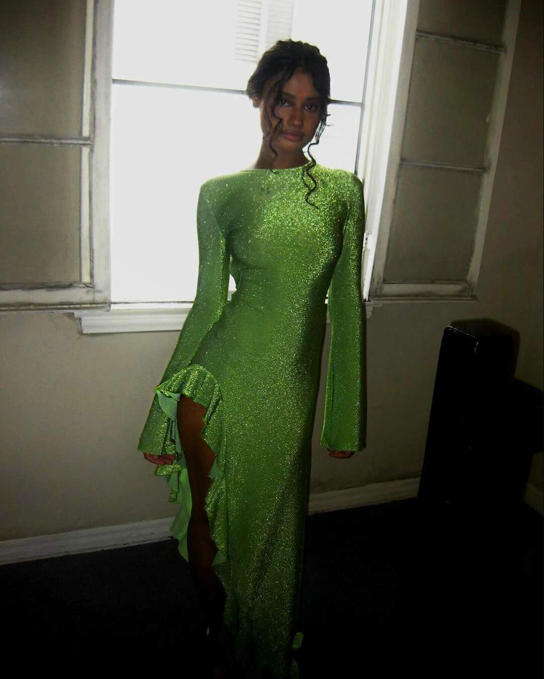 Elegant Long Sleeved Irregular Dress Women High Elasticity Tight Sexy Backless Evening Dress Slim Party Club Vestido