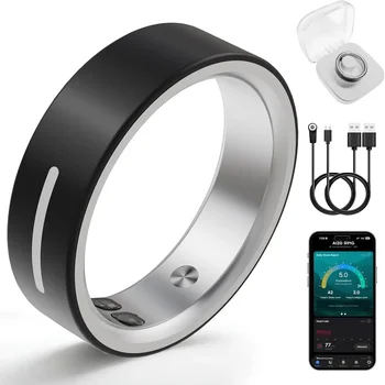 Anello Intelligente QINO AI per Uomo e Donna – Anello Fitness e Monitoraggio Salute in Ceramica con Frequenza Cardiaca, Custodia di Ricarica Gratuita, SOS e Smart Touch