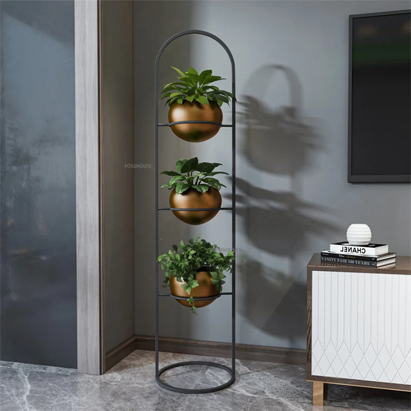 Modern Minimalist Black Iron Flower Shelf Indoor Living Room Green Dill Plant Shelf Flower Pot Stand Balcony Home Furniture Z