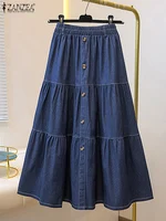 Autumn Elastic Waist Solid Skirts ZANZEA Fashion Women Denim Blue Skirt Elegant A-line Work Overskirts Casual Loose Holiday Jupe - Image 3