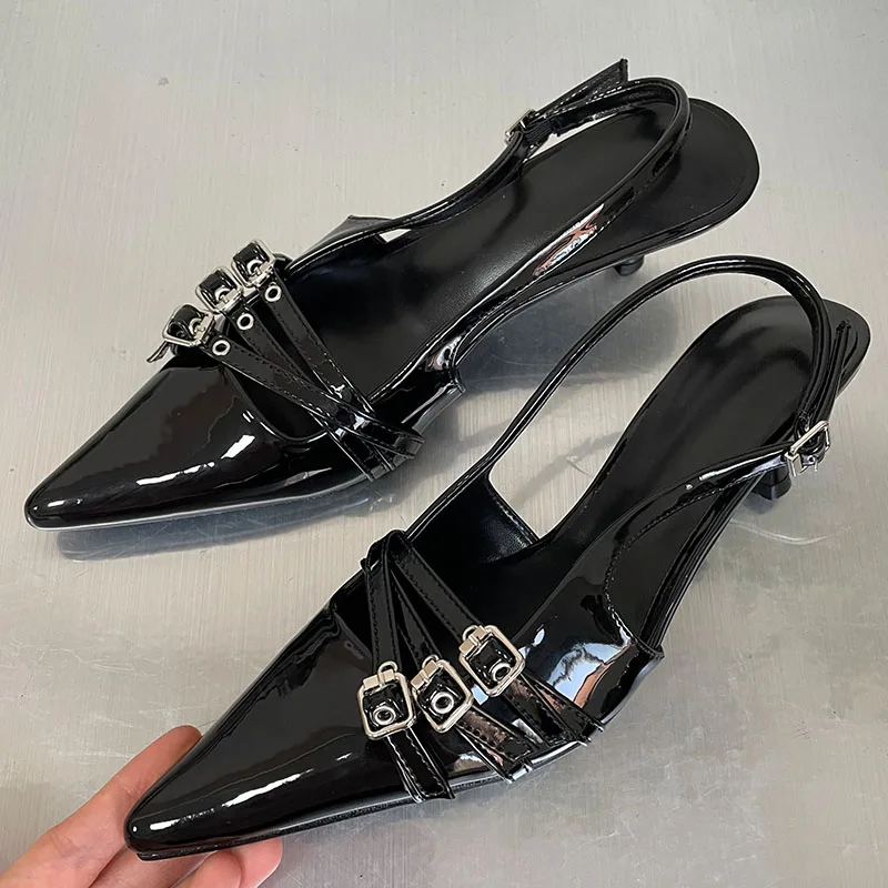 Women High Heels Sandals Spring Summer Pointed Toe Party Footwear Fashion Buckle Strap Pumps
