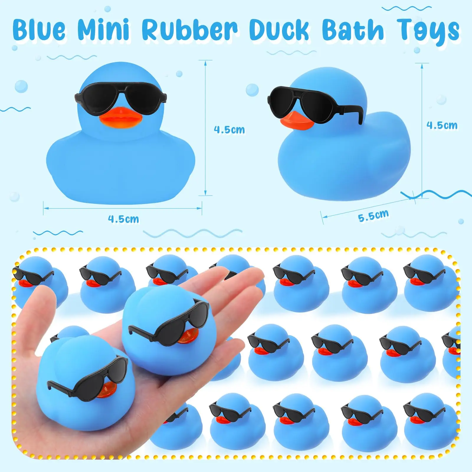 6/12/24/36PC Mini Rubber Ducks Blue with Sunglasses Sets Duck Toys Squeaky Rubber Ducks Cute Float  Duckies for Birthday 3