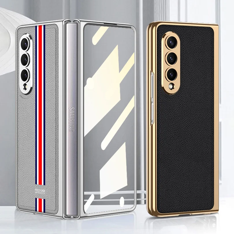 

Кожаный стеклянный чехол GKK для Samsung Galaxy Z Fold 4 3 5G, противоударный защитный пластиковый жесткий чехол для Galaxy Z Fold4