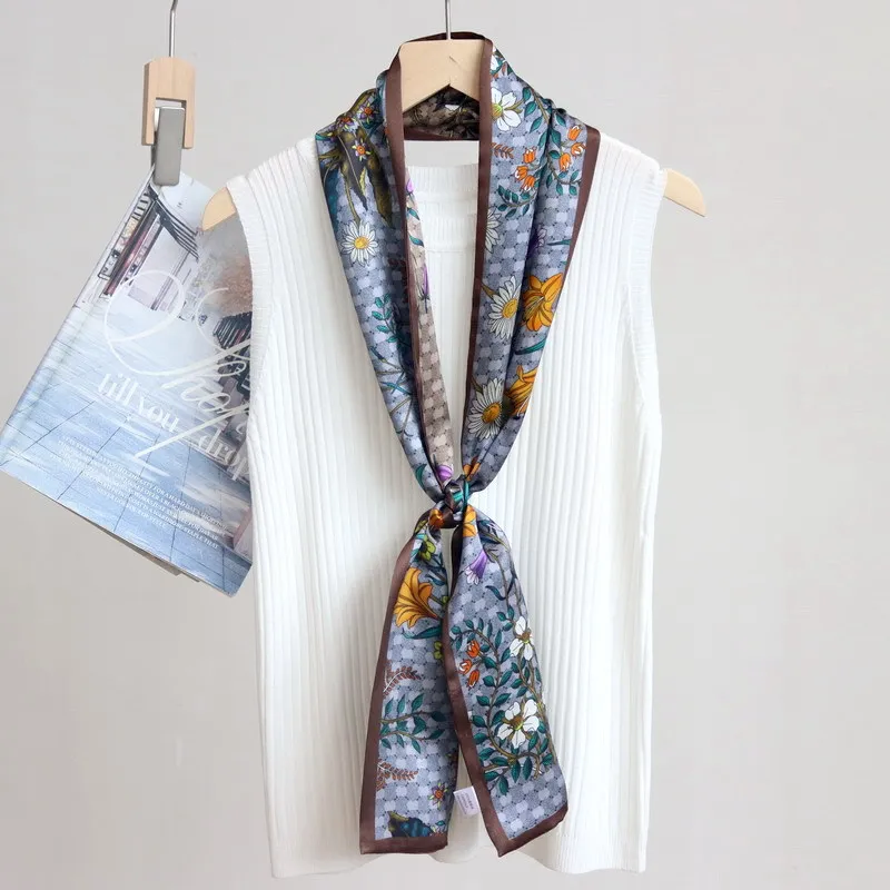 

Print Fashion For Women 100% Real Silk Skinny Scarves Band spring wrap shawl bandana lady New Foulard Neckerchief Hijab Pashmina
