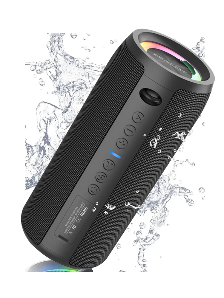 Bluetooth-колонка с HD-звуком, портативная беспроводная, водонепроницаемая IPX6 колонка с сабвуфером, до 24 часов воспроизведения, сопряжение TWS, BT5