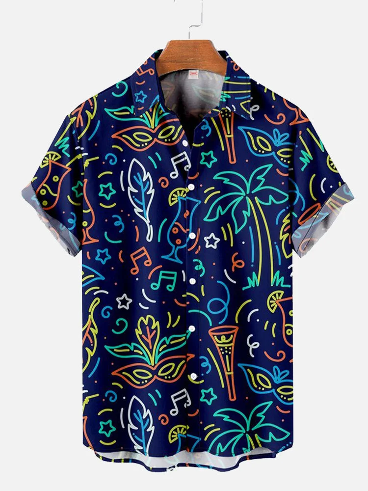 European American retro printed Men Casual Shirt Summer beach vacation shirt Men Lapel button men casual shirt