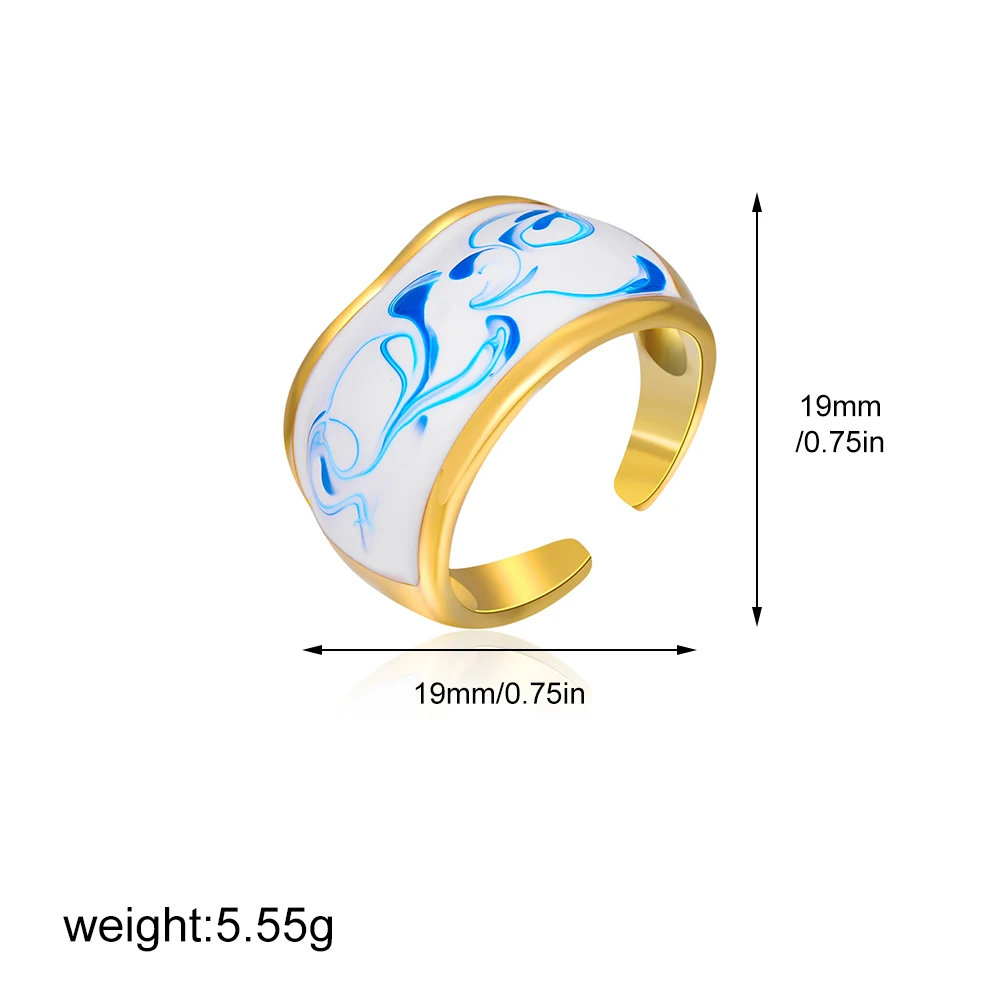 Vintage Blue Flower Enamel Adjustable Ring – Creative Stainless Steel Jewelry