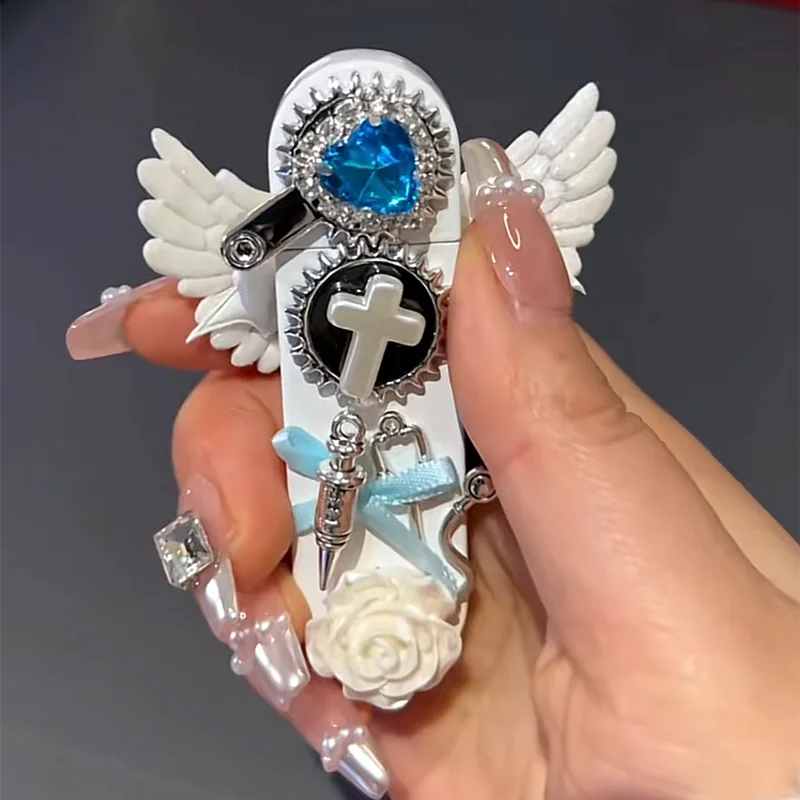 New Angel Wings Windproof Lighter Spray Pink Flame Butane Inflatable Lighter Cigarette Accessories High Beauty Girl Gift 5