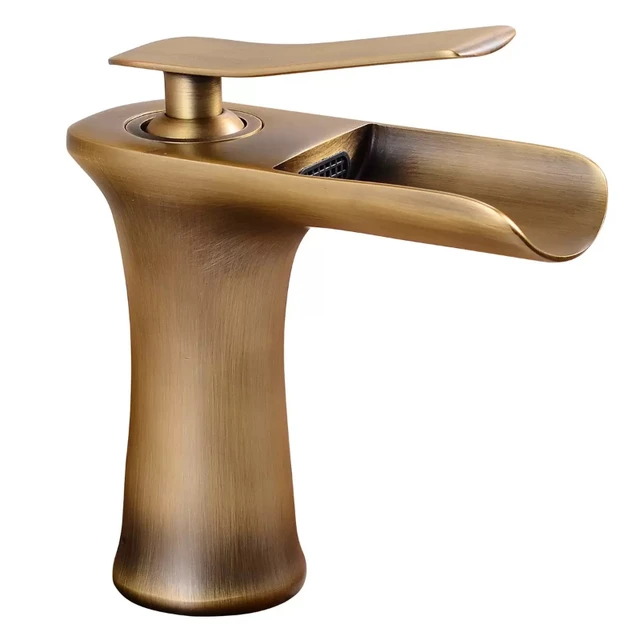 ก๊อกน้ําอ่างล้างหน้าน้ําตกก๊อกน้ําห้องน้ําเดี่ยวอ่างล้างหน้าแตะ Bath ก๊อกน้ําทองเหลืองโบราณอ่างล้างจาน Water Crane Silver ก๊อก 3