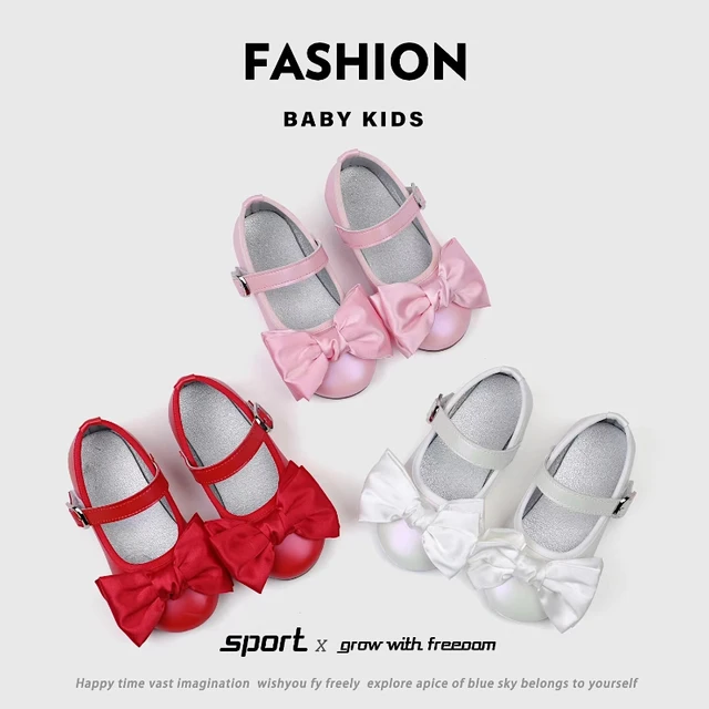 Girl's Princess Shoes Elegant Party Silk Bowtie Children Mary Janes 21-30 Comfy Trendy Sweet Flexiable Spring Kids Ballet Flats