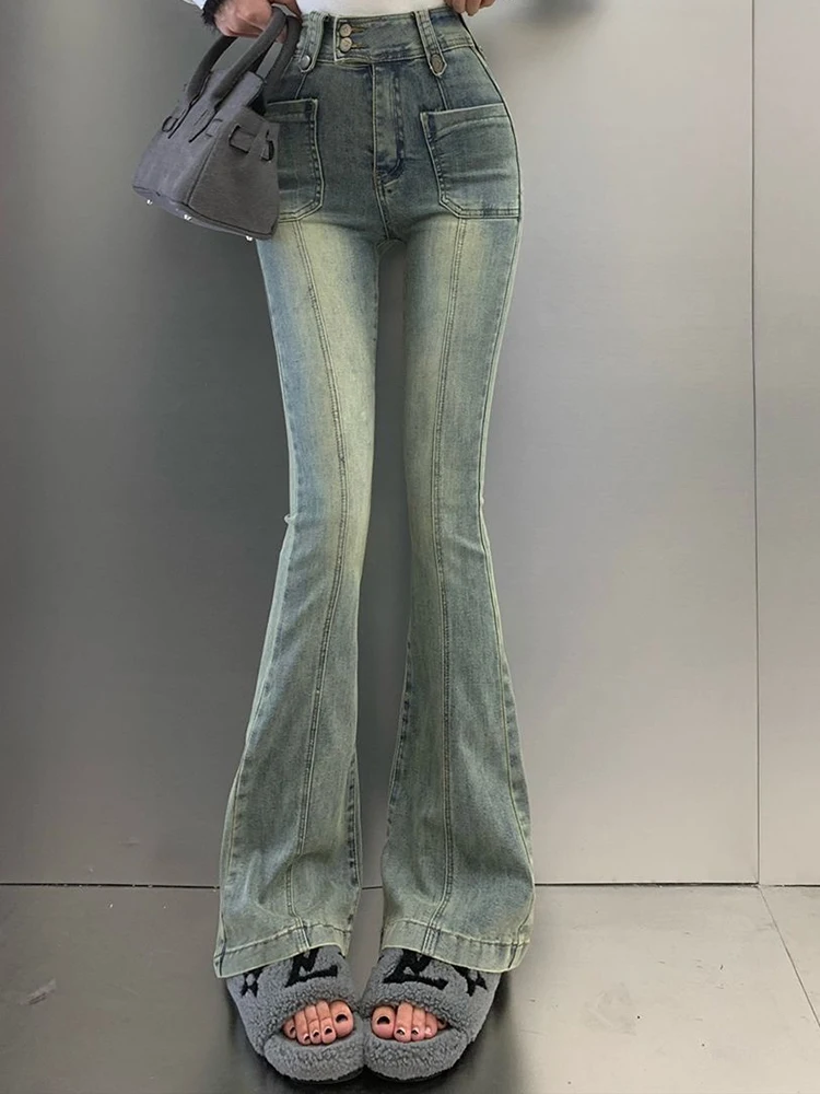 Women's Hong Kong Style Retro Bell Bottom Denim