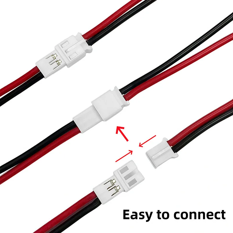 Vue rapprochée des broches dorées des connecteurs PH 2.0, garantissant une bonne conductivité.