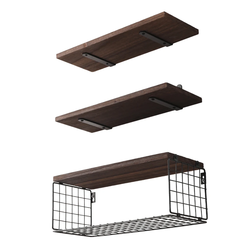 3pcs wooden wall-mounted shelves, hanging floating board wall storage racks, living room wall shelves