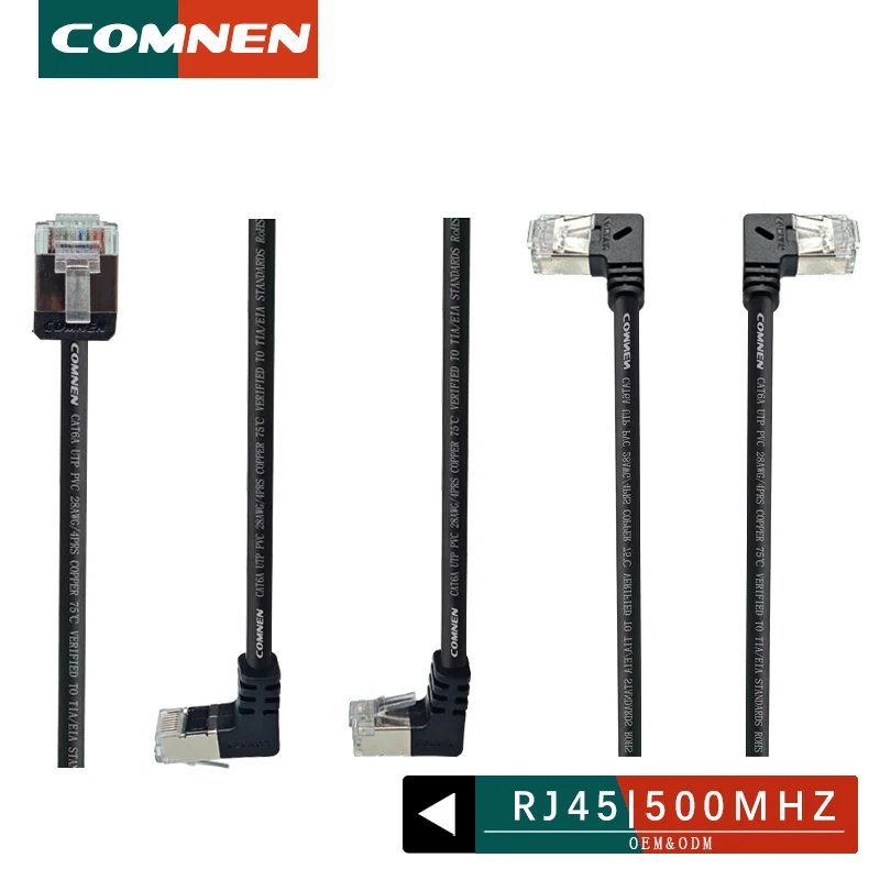 COMNEN Cat6a RJ45 90 Degree Angle Ethernet Cable Slim Patch Cord Lan Cable UTP RJ 45 for Patch Panel to Switch Flexiable