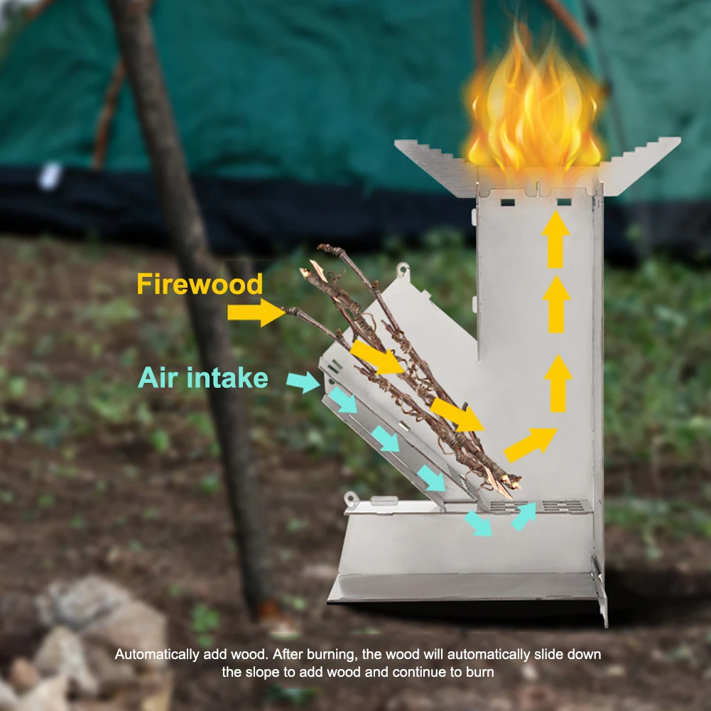 Stainless Steel Camping Stove Portable Collapsible Wood Burner Collapsible Burning  Rocket Stove Picnic Cooking Cookware Camping - AliExpress