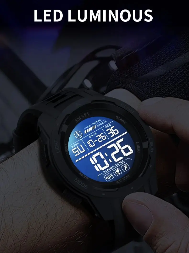 Men Electronics Outdoor Sports Waterproof Big Dial Digital LED Alarm Watch 8105 digital watch