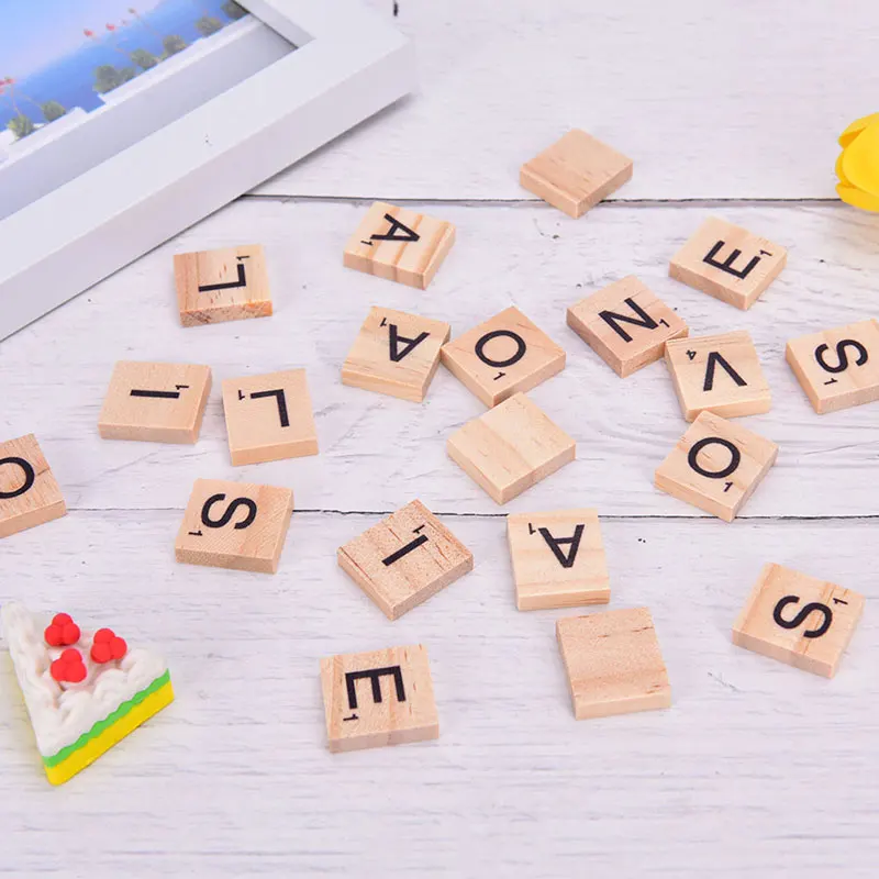 100 PCS Wooden Letter Tiles Scrabble Tiles Blocks for Pieces Replacements  DIY Crafts Jewelry Making Scrapbooking