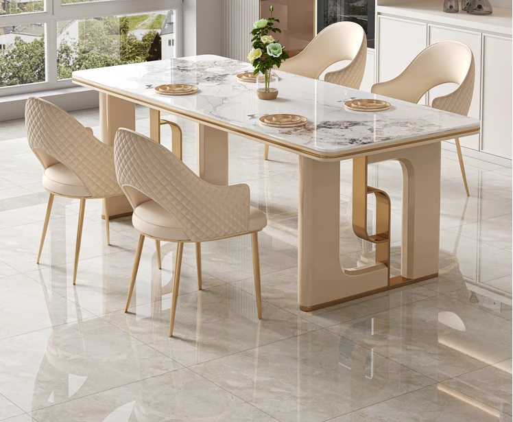 

Cream wind rock plate dining table luxury table home modern minimalist dining table tables and chairs.