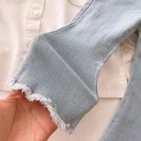 2024 New Girls Jeans Bell-bottoms Kids Pants Solid Color Baby Out Jeans For Children's Clothing Fashion Washing Water 2-8Y 6