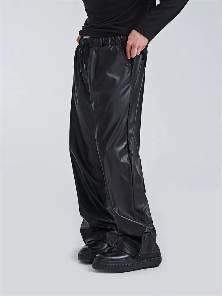 Description Picture 3 of itemMen's Straight Leg Pants Spring And Autumn New Fashion Trend Retro Everything Elastic Loose Casual Large Size Leather Pants