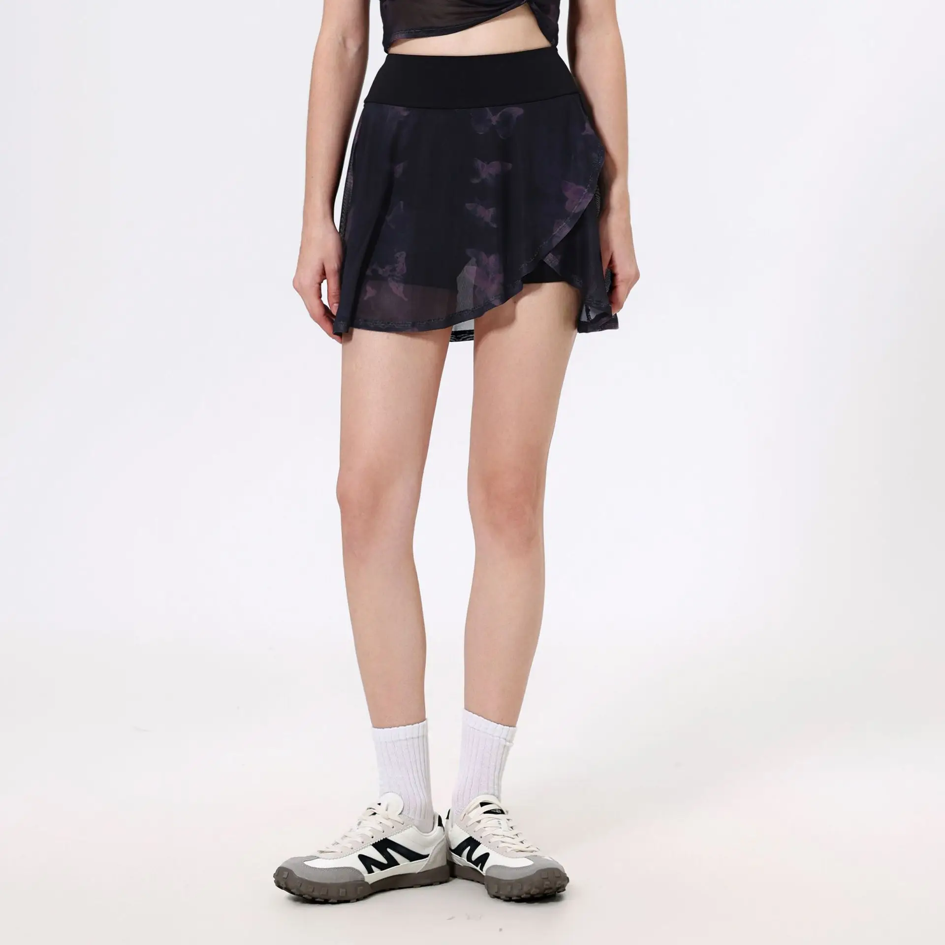 Mermaid Curve One-piece High Waist Mesh Running Skirt Women's Fake Two-piece Anti-running Tennis Skirt Fitness Pants Yoga