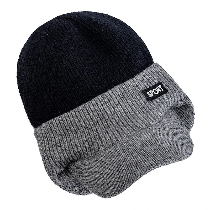 Hot Sale Winter Hat Fur Lined Beanie Warm Earflap Brim Cap Stylish Hats For Men Outdoor Thicken Ski Sports Knitted Hat Warm Gift