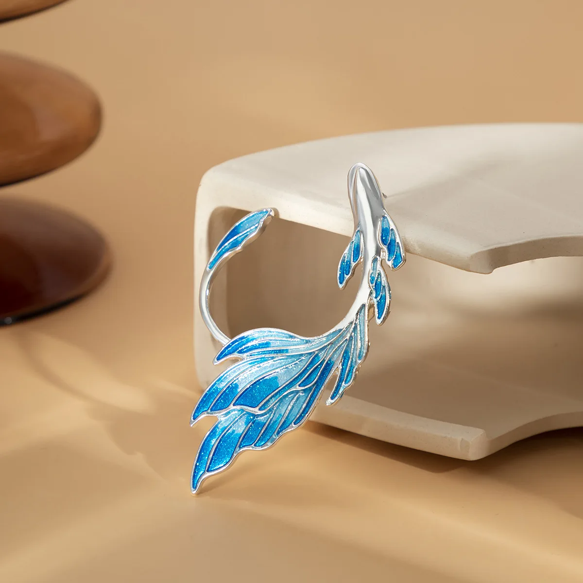Blue Painted Elf Ear Cuffs for Women Fish Animal Clip on Earrings Fairy Wings Without Piercing Earrings Wedding Jewelry ear clip earrings clip earrings ear clip ear accessories
